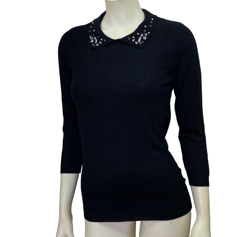METHAPOR STONE COLLAR EMBELLISHED 3/4 SLEEVES SWEATER‎ TOP SM NWT